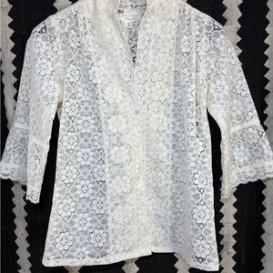 Vintage Cream Lace Blouse button down small like new euc